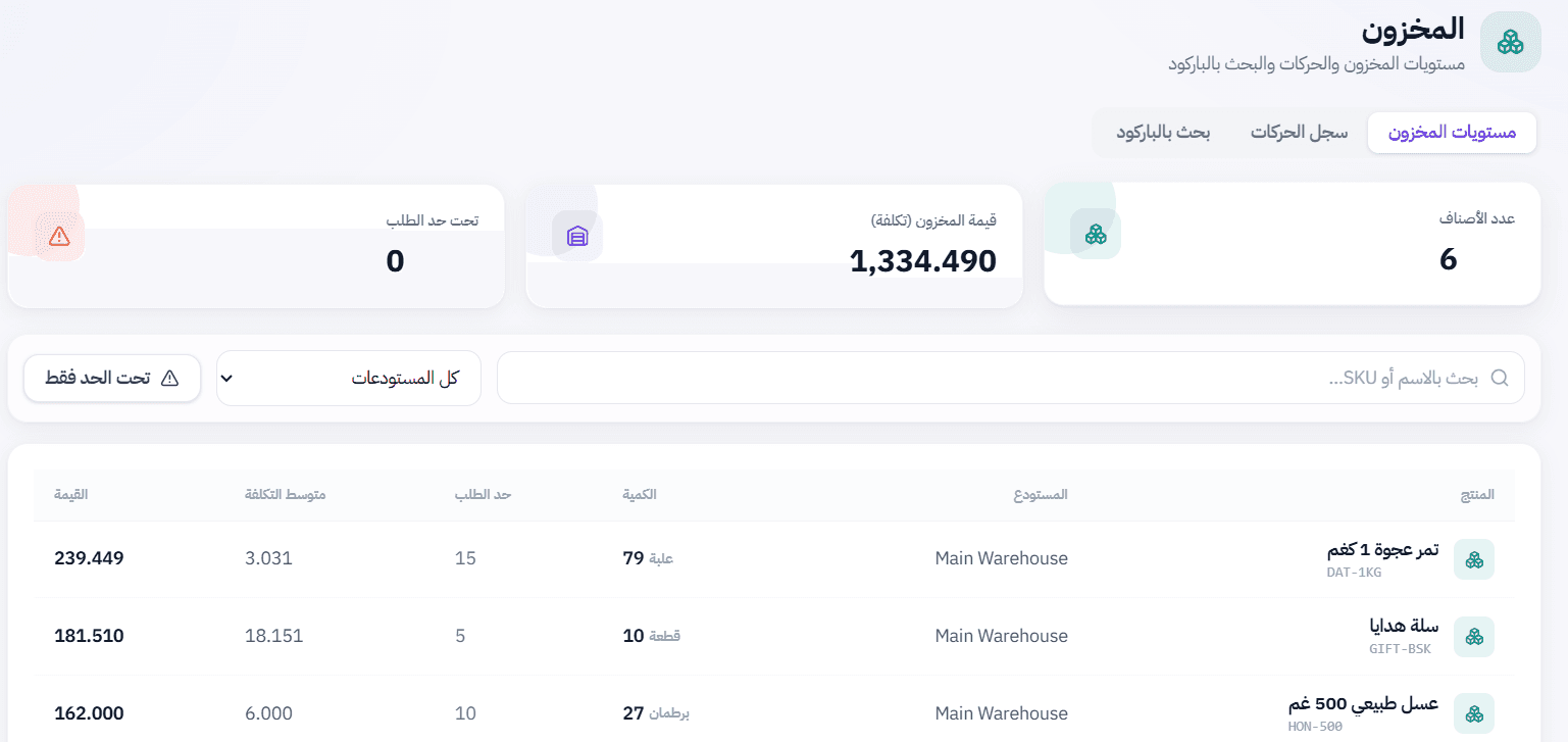 المخزون — لوحة تحكم دفترك